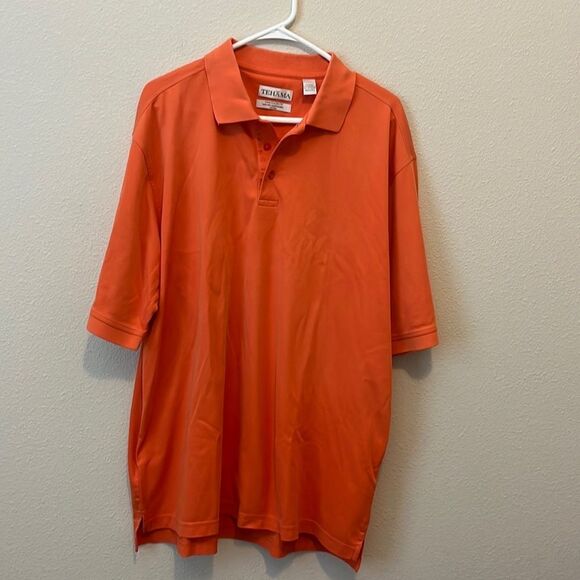 Tehama Mens Golf Polo Shirt XL Orange Peruvian Pima Cotton Poly Blend - Picture 1 of 5